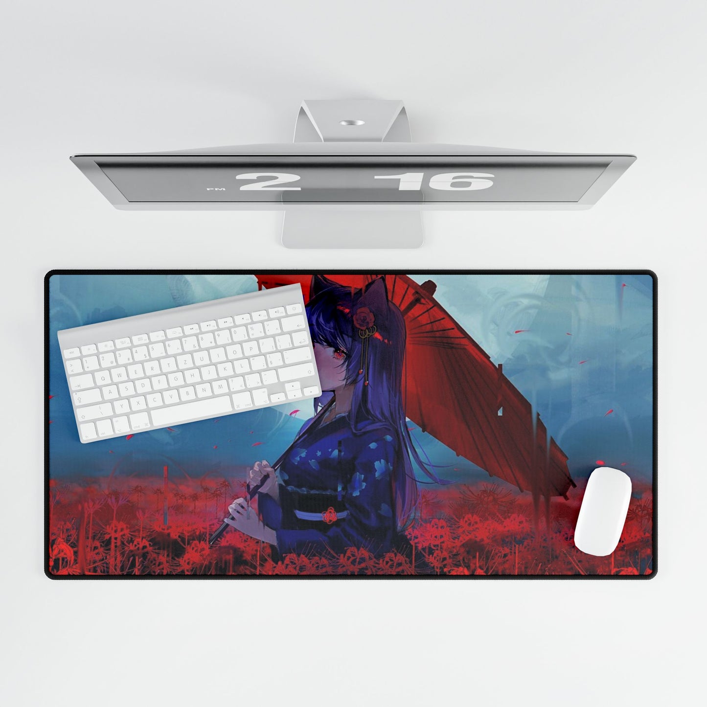Artistic Anime Desk Mat with Red Umbrella Design